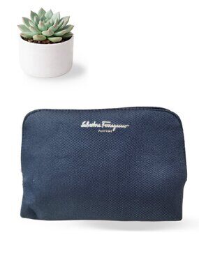 Salvatore Ferragamo Parfums Navy Cosmetic Pouch Zipper Case